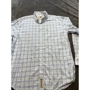 Larry Mahan Cowboy Collection Shirt Mens XL blue White Plaid Western Cowboy